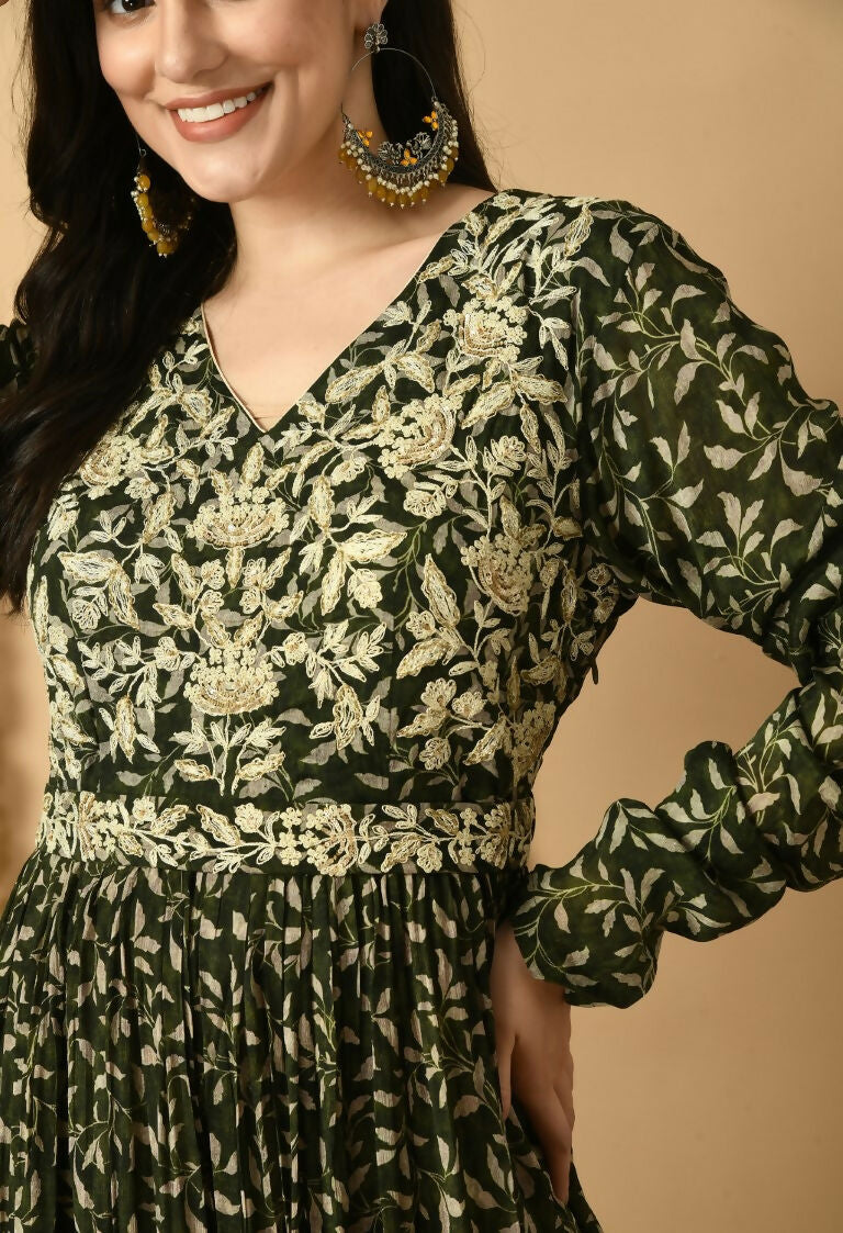 Women's Elegant Green Chinnon Kurta Set - 2 Piece Ethnic Wear