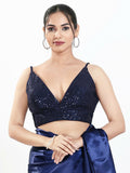 Joban Fashion Navy Blue Sequin Padded Blouse With V Neck Sleeveless