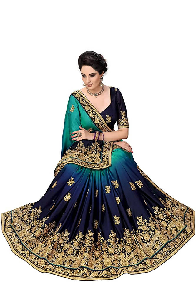 Blue Barfi Silk Saree with Heavy Lace Embroidery