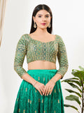 Green Multi silk blouse with sweetheart neck and 3/4 sleeves