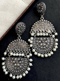 Double tier Chandbali oxidized brass earrings with traditional detailing