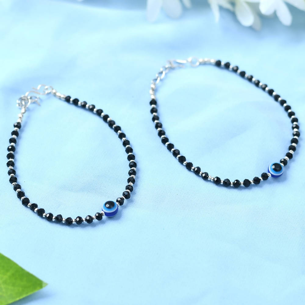Silver Nazariya Anklets with Black Crystals