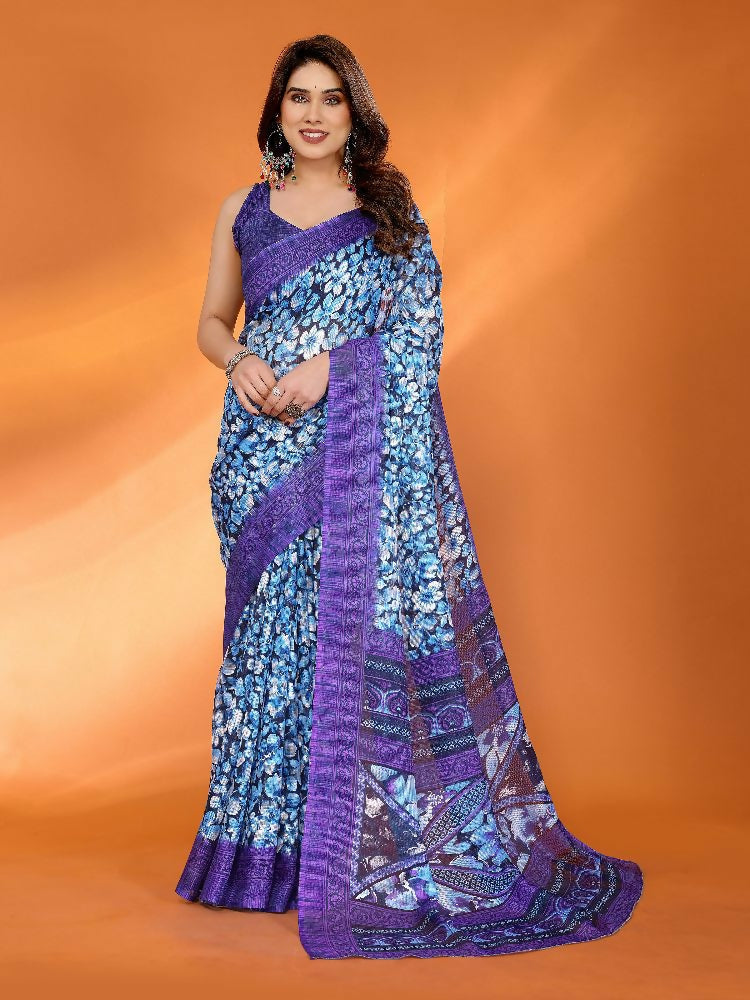 Jamun colored Kota Doria saree featuring delicate prints and a matching blouse piece.