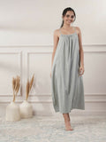 Minimalist grey sleeveless midi dress for women, solid color resort wear