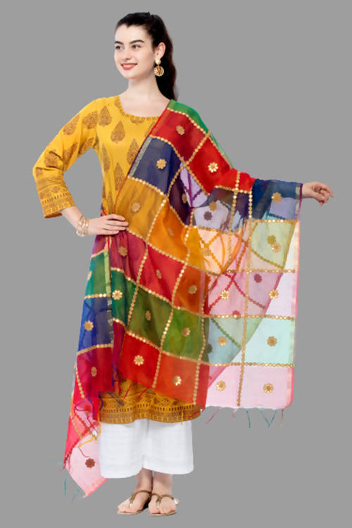 Multi Gota Box Dupatta in Chanderi Fabric with Traditional Work