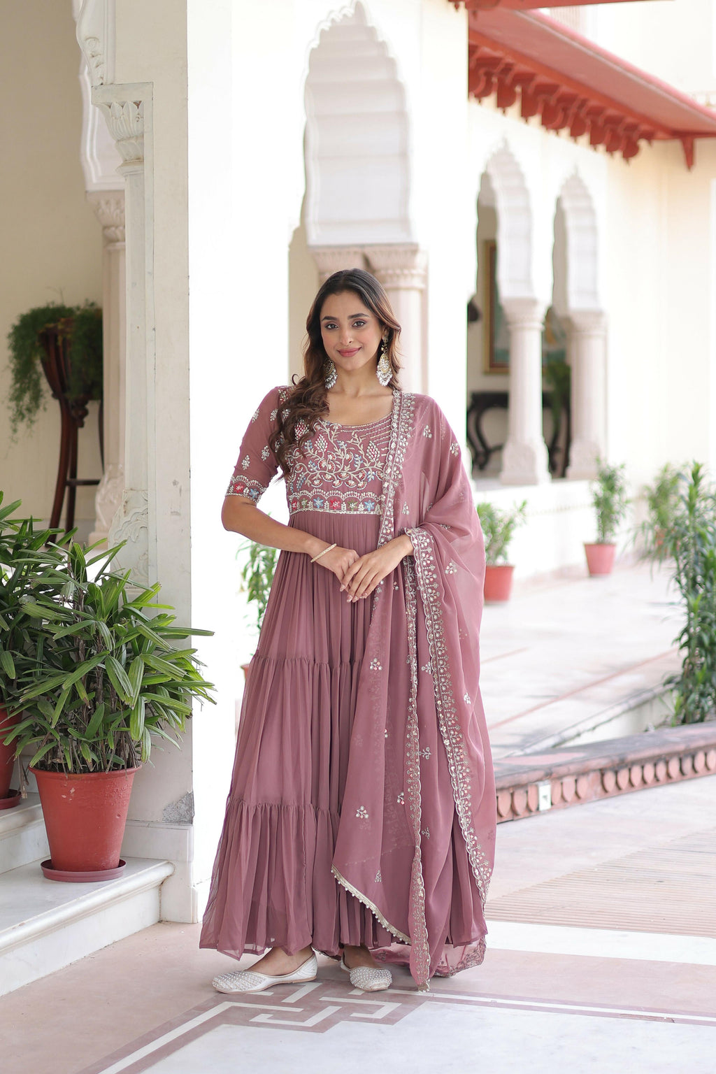 Joban Fashion Peach Readymade Kurta Set With Sequence embroidery Work
