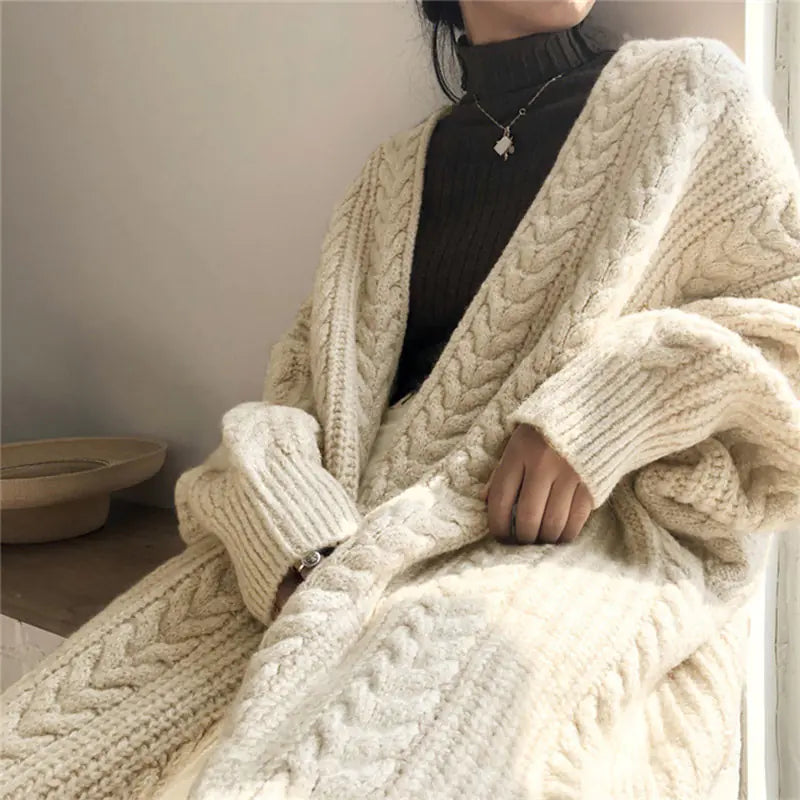 Women's Thick Knitted Long Sweater Coat for Fall/Winter