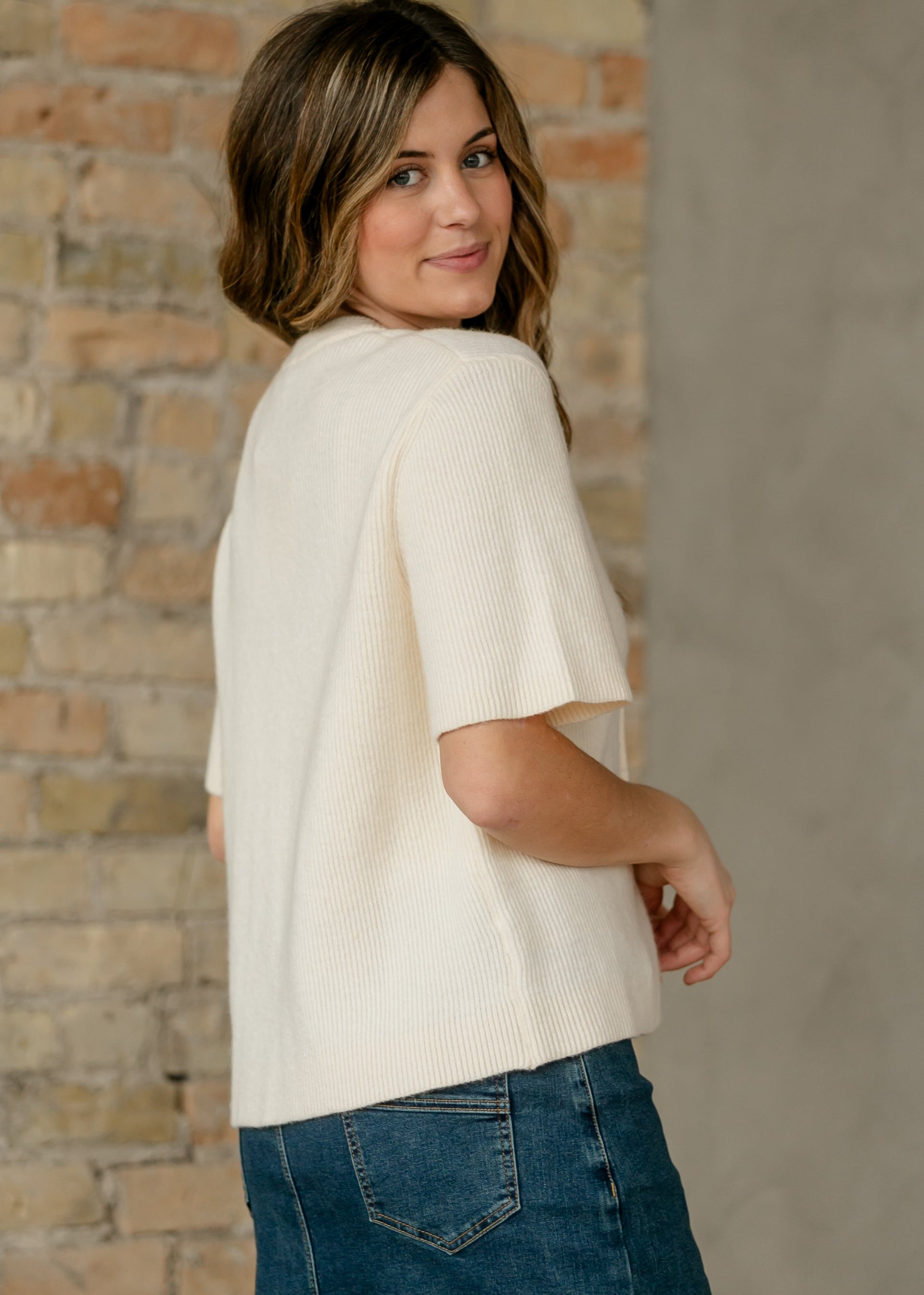 Zadie Short Sleeve Button Front Cardigan Lightweight Knit Top - Image 14