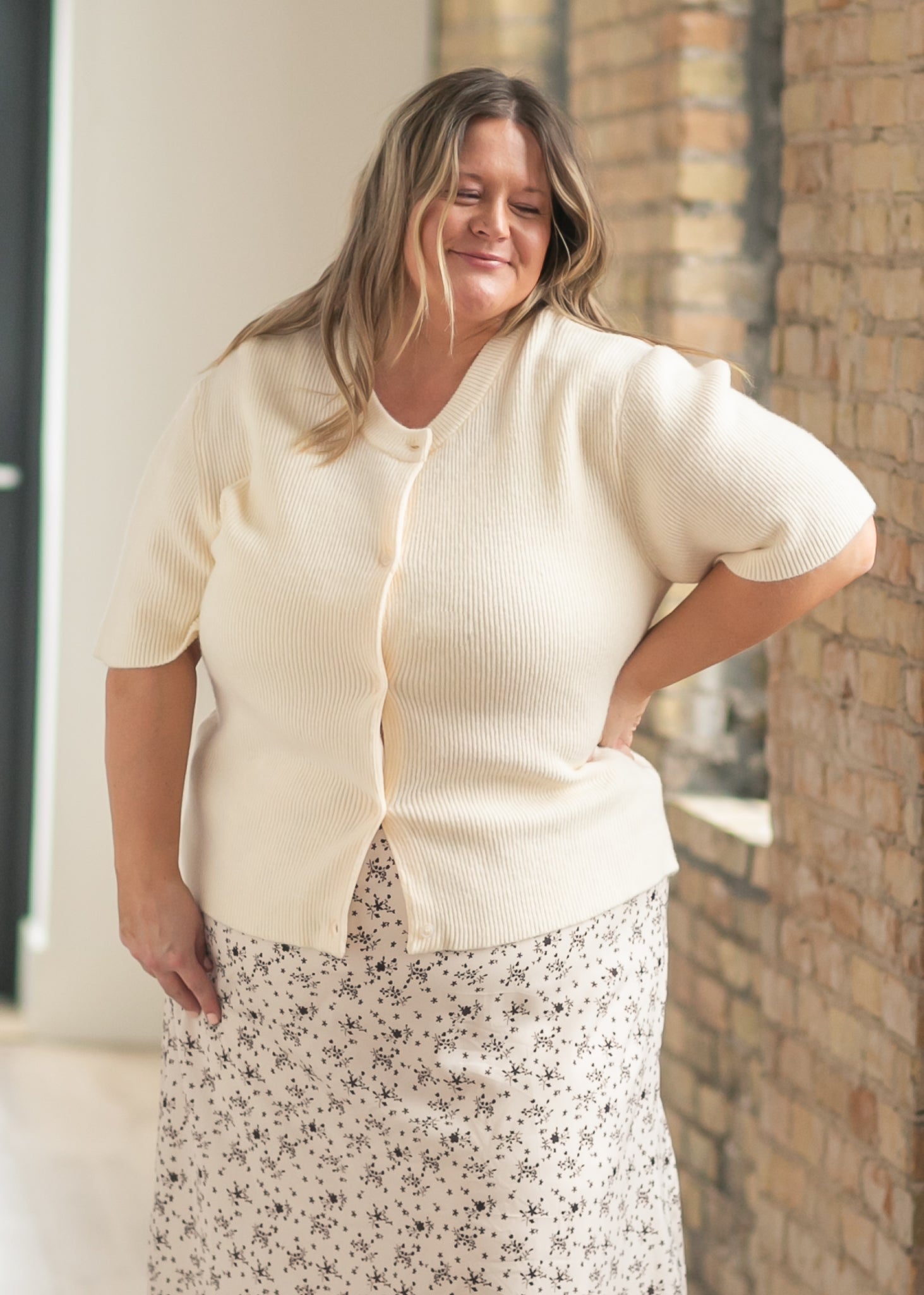 Zadie Short Sleeve Button Front Cardigan Lightweight Knit Top - Image 9