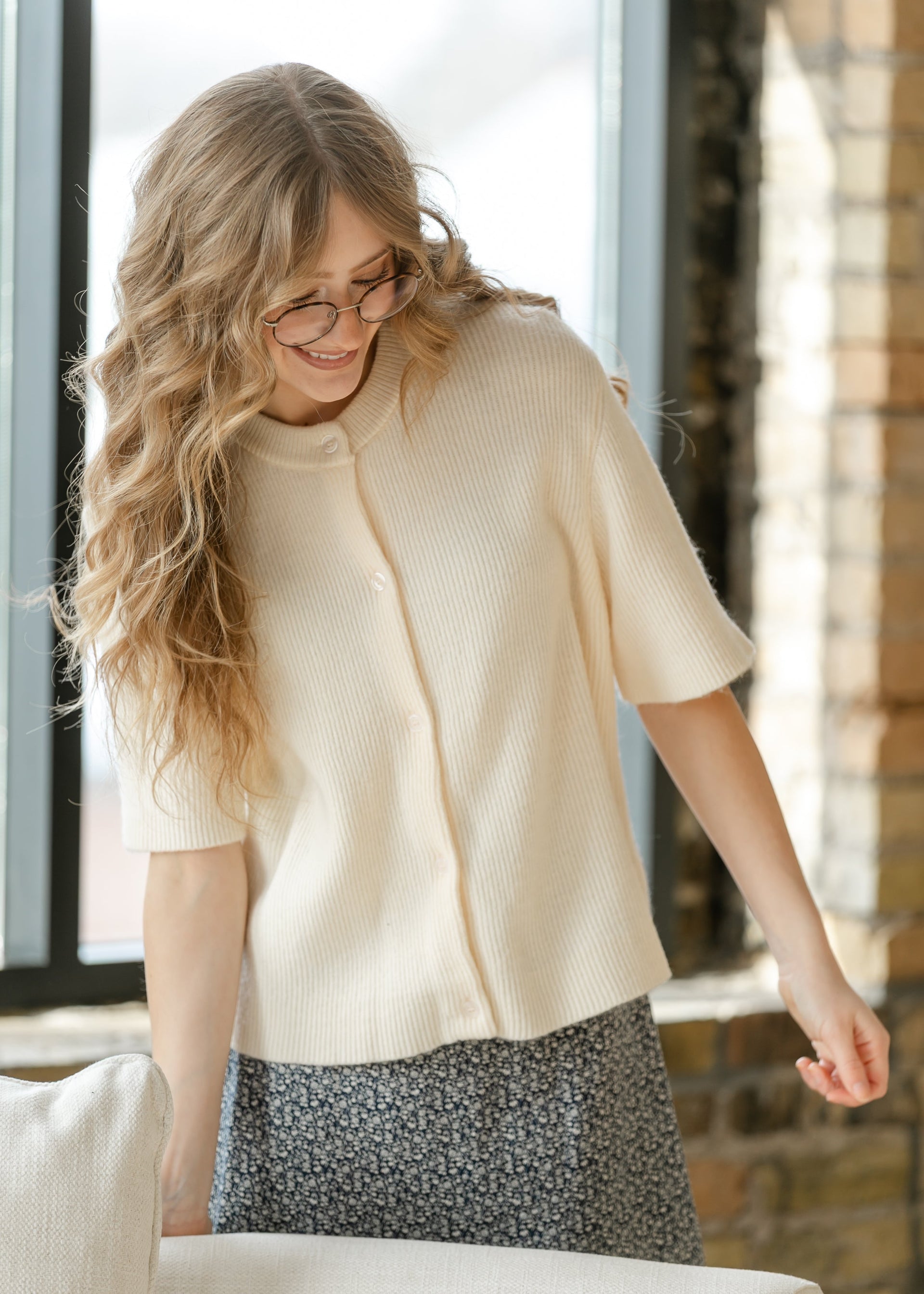 Zadie Short Sleeve Button Front Cardigan Lightweight Knit Top - Image 3