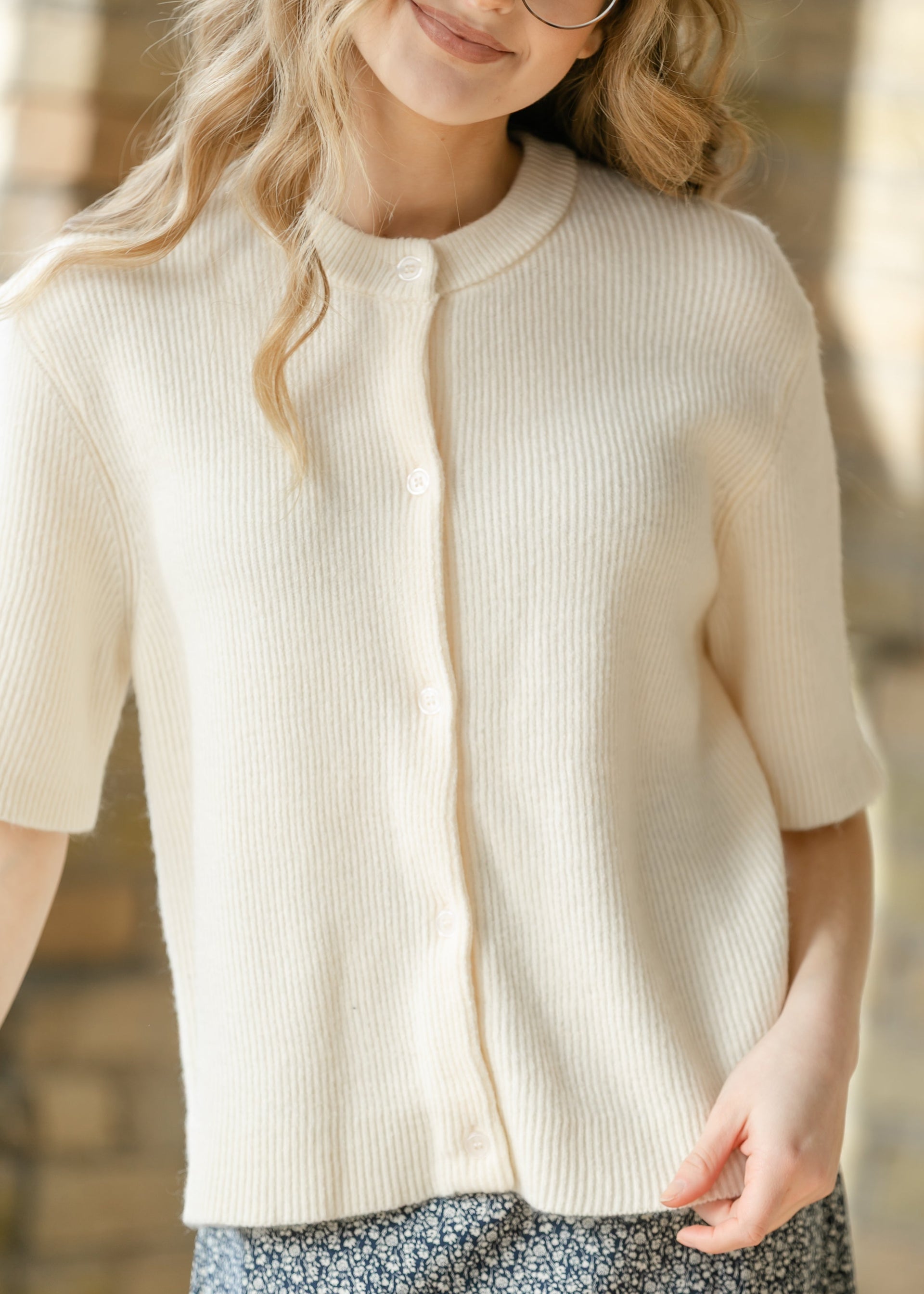 Zadie Short Sleeve Button Front Cardigan Lightweight Knit Top - Image 6