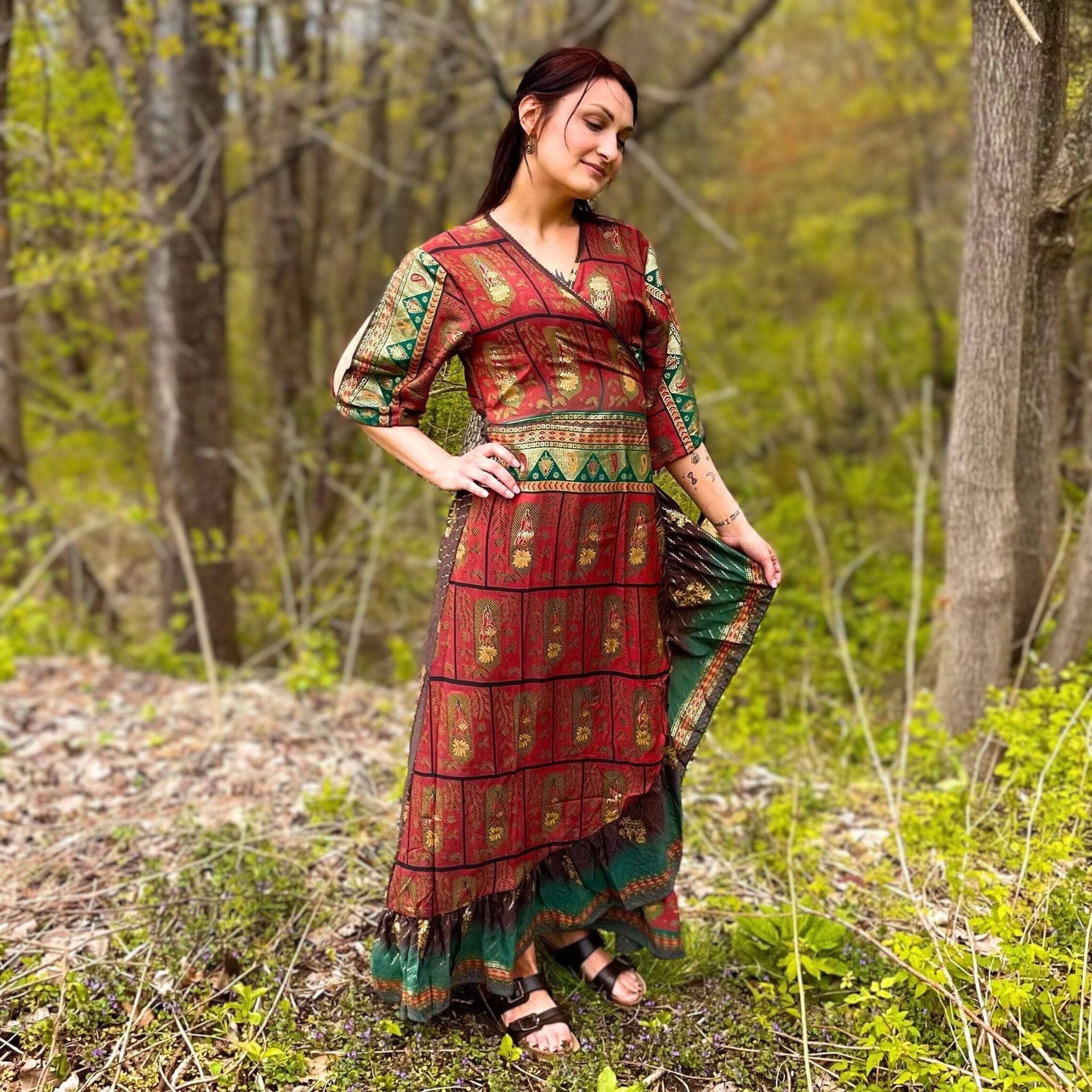 Zaria One-of-a-Kind Silk Wrap Maxi Dress, Bohemian Eclectic Style