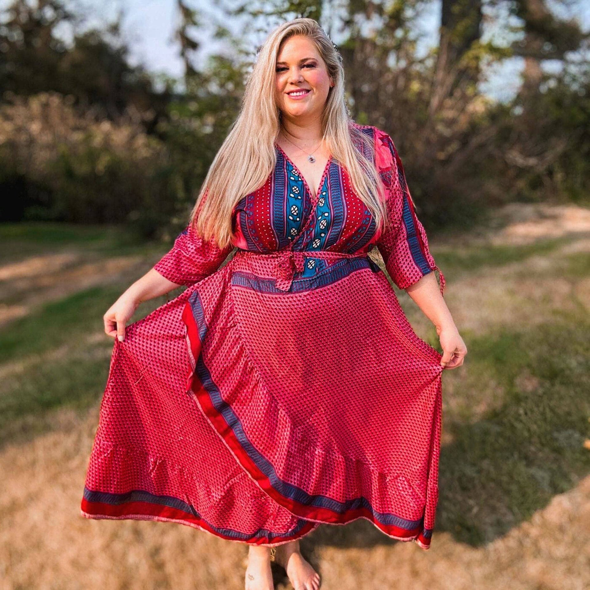 Zaria One-of-a-Kind Silk Wrap Maxi Dress, Bohemian Eclectic Style