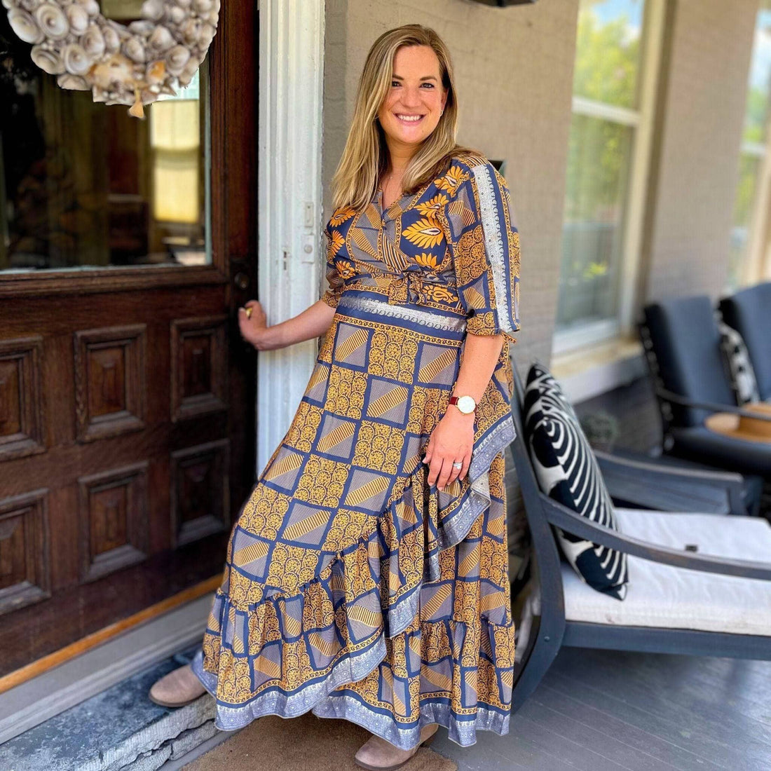 Zaria One-of-a-Kind Silk Wrap Maxi Dress, Bohemian Eclectic Style