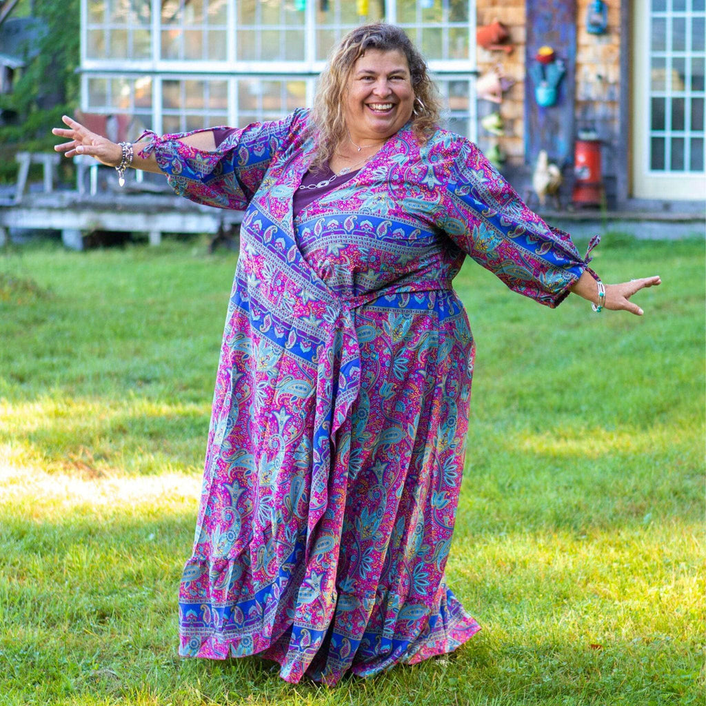 Zaria One-of-a-Kind Silk Wrap Maxi Dress, Bohemian Eclectic Style