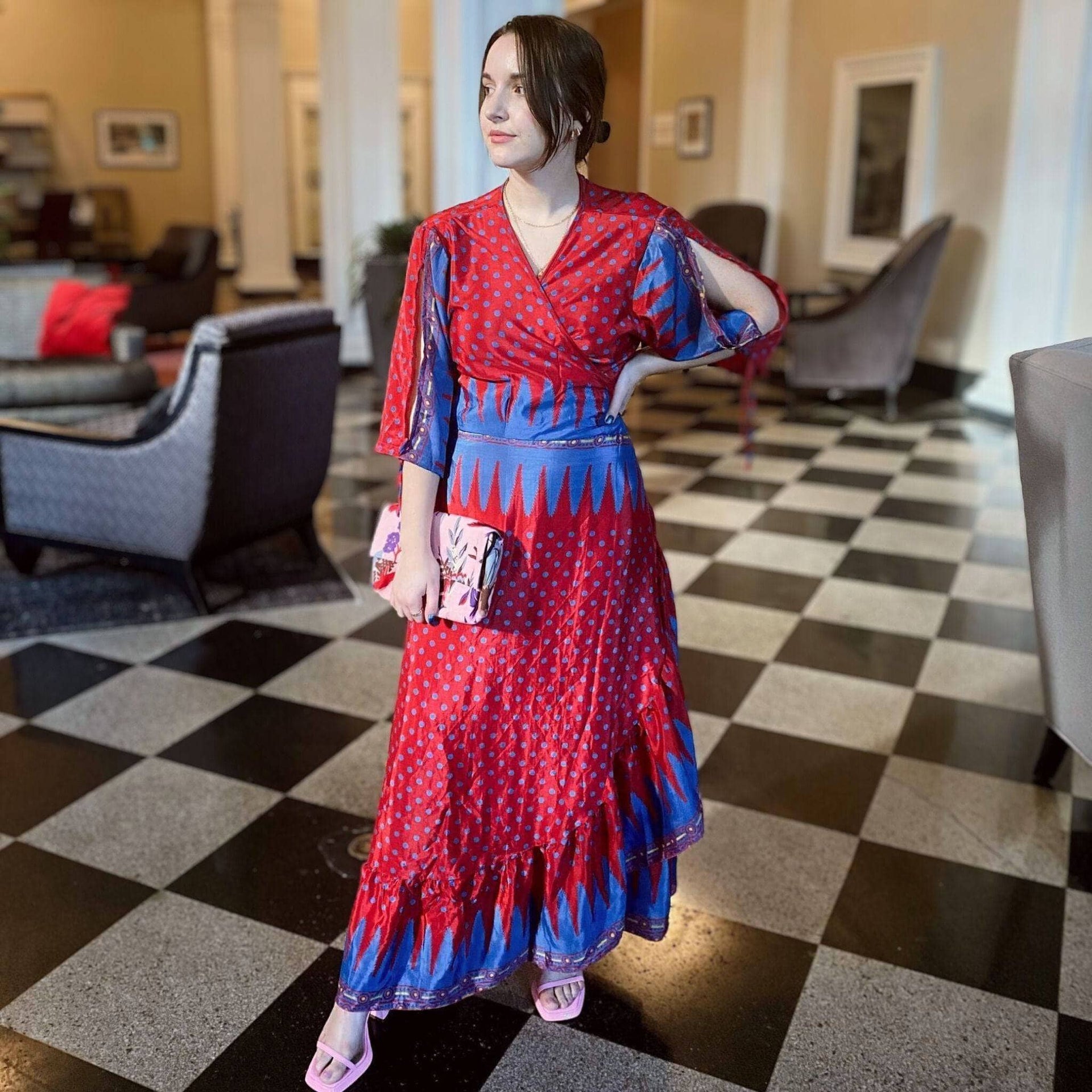 Zaria One-of-a-Kind Silk Wrap Maxi Dress, Bohemian Eclectic Style