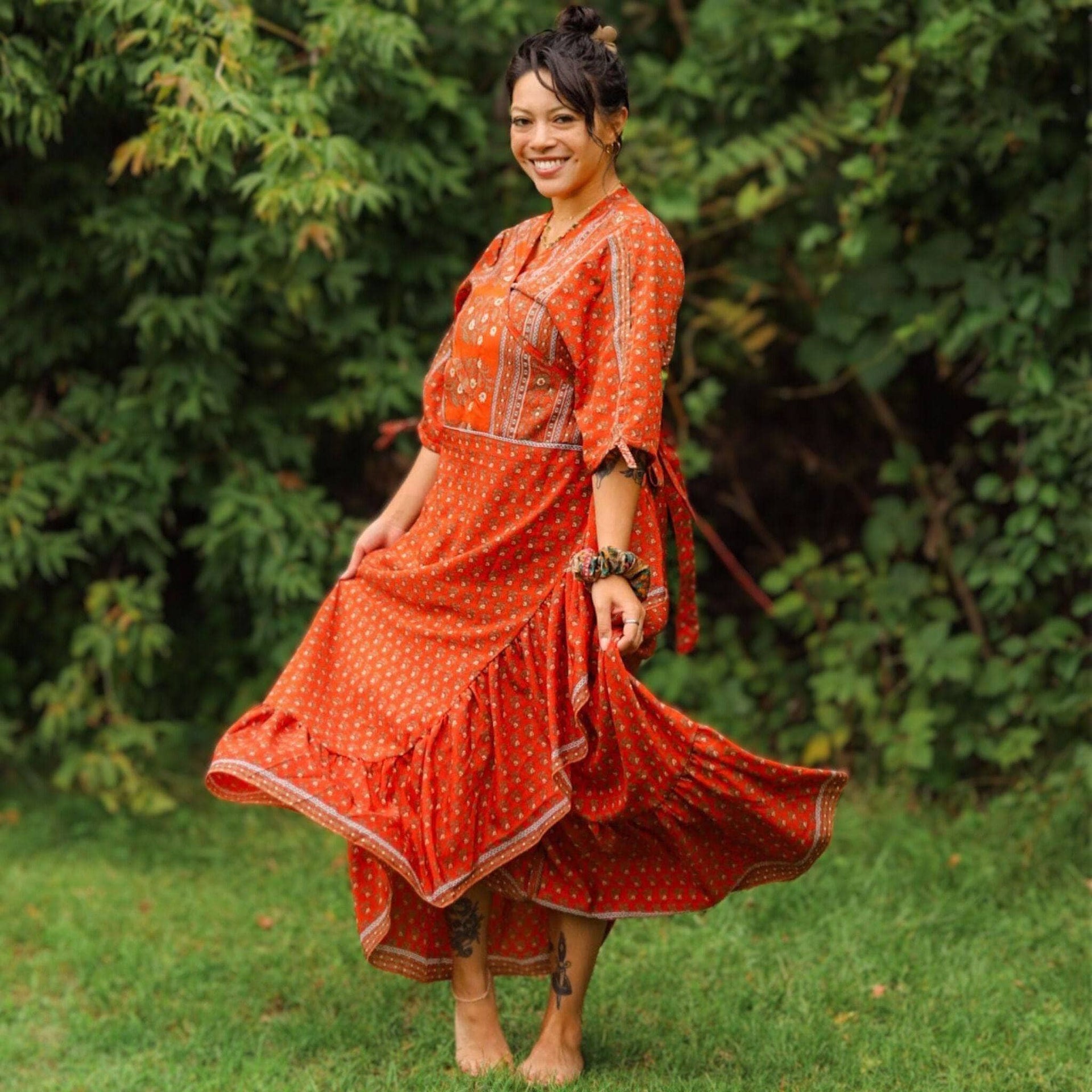 Zaria One-of-a-Kind Silk Wrap Maxi Dress, Bohemian Eclectic Style