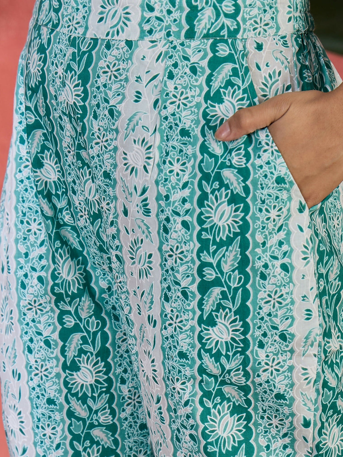 Teal Printed Pure Cotton Kurta Set for Women