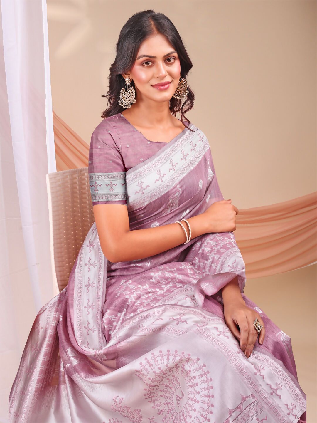 Varnika Purple Linen Cotton Saree with Matching Blouse Piece