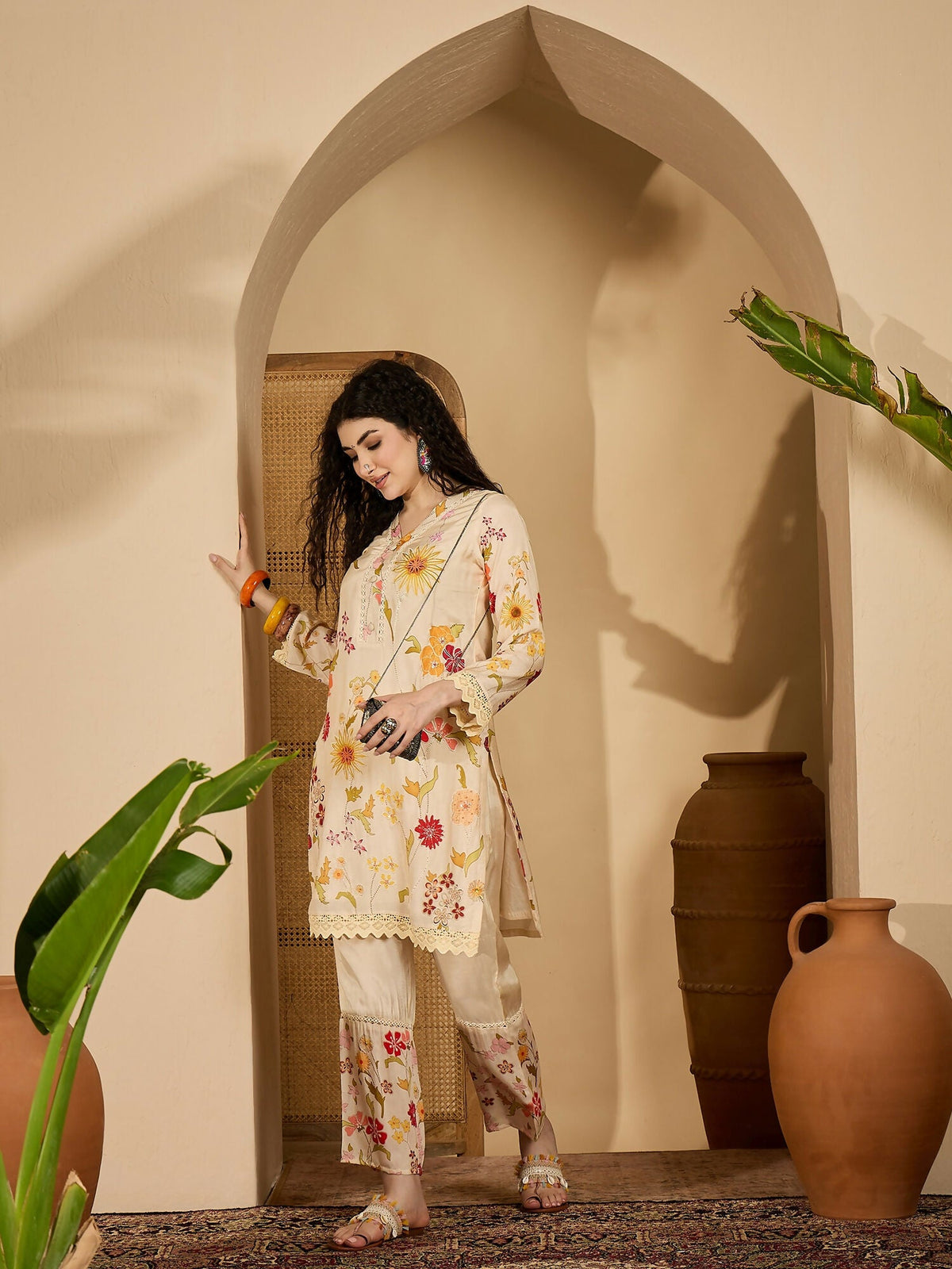 Cream Printed Pure Cotton Co-ord Set