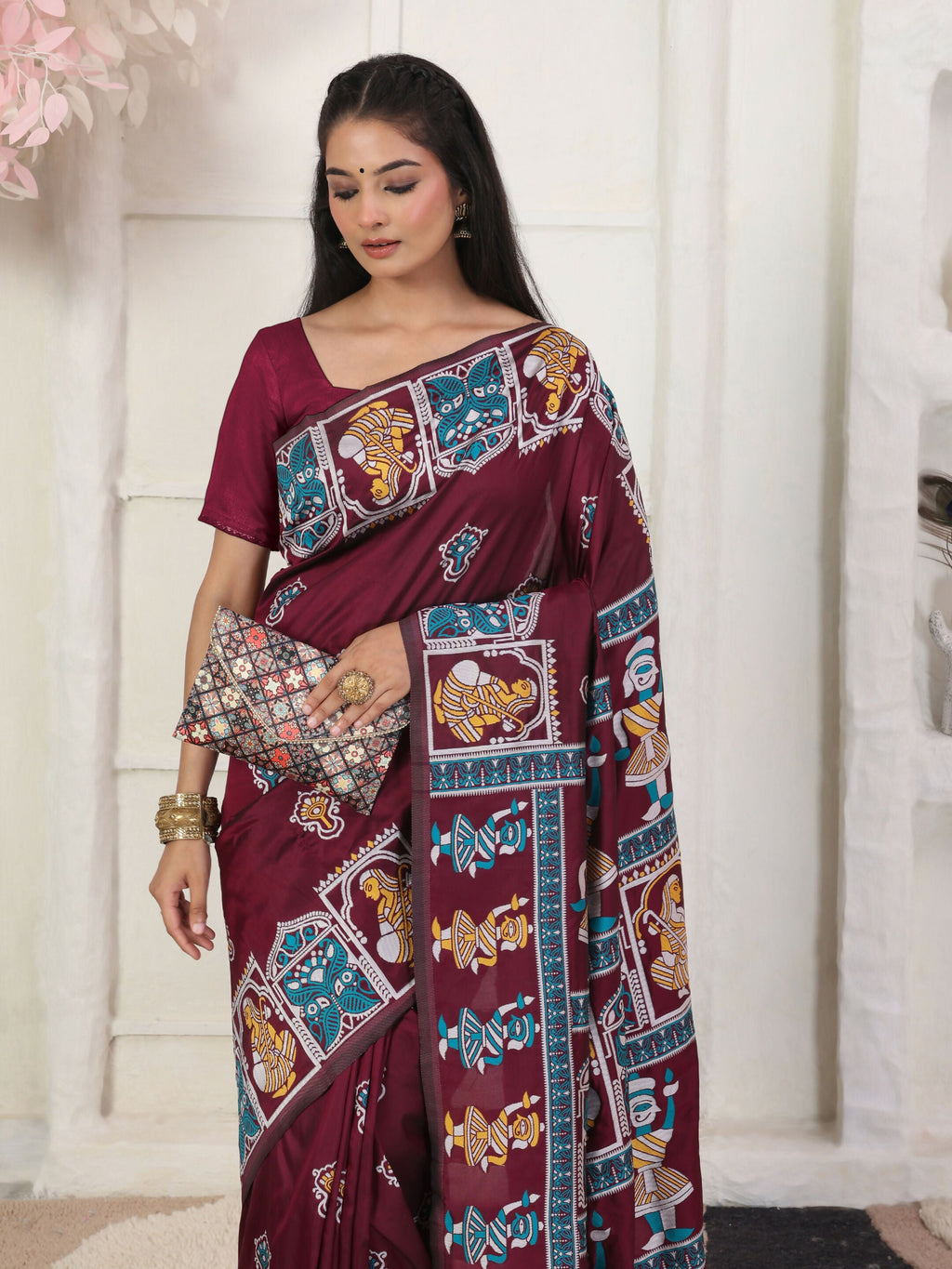 Shree Shyam Fashion Silk Blend Wine Saree