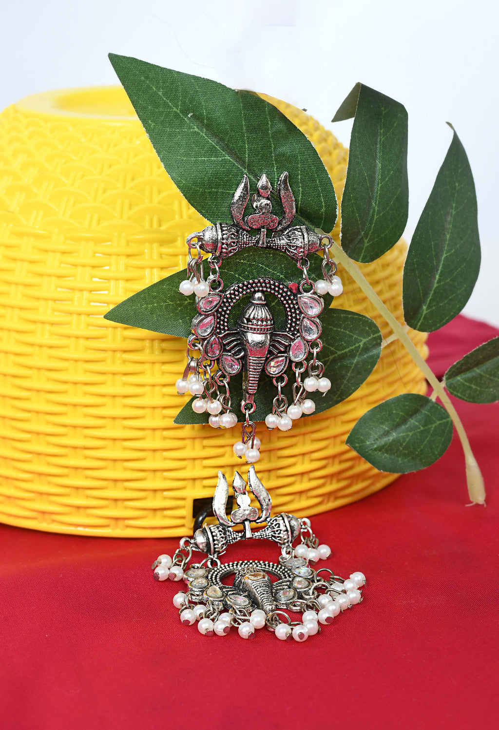 Traditional Ganesh Design Silver Color Earrings for Women