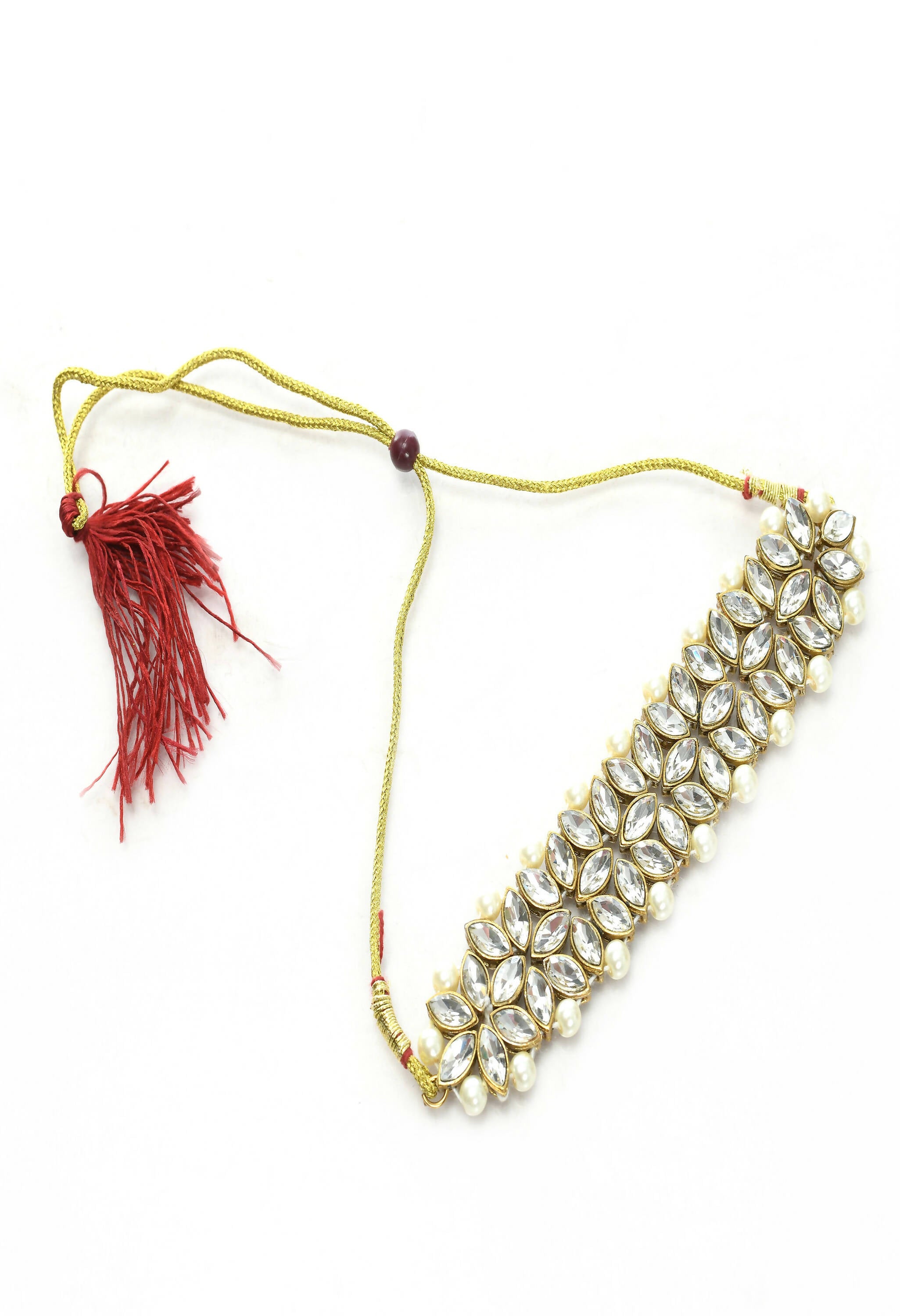 Gold-Polished Brass Kundan and Pearl Choker for Women