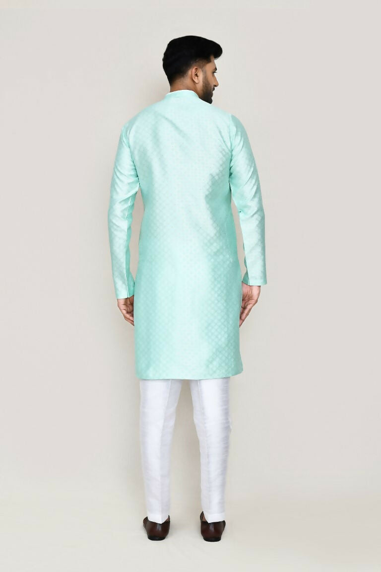 Green Jacquard Silk Kurta with Straight Fit Pants Set