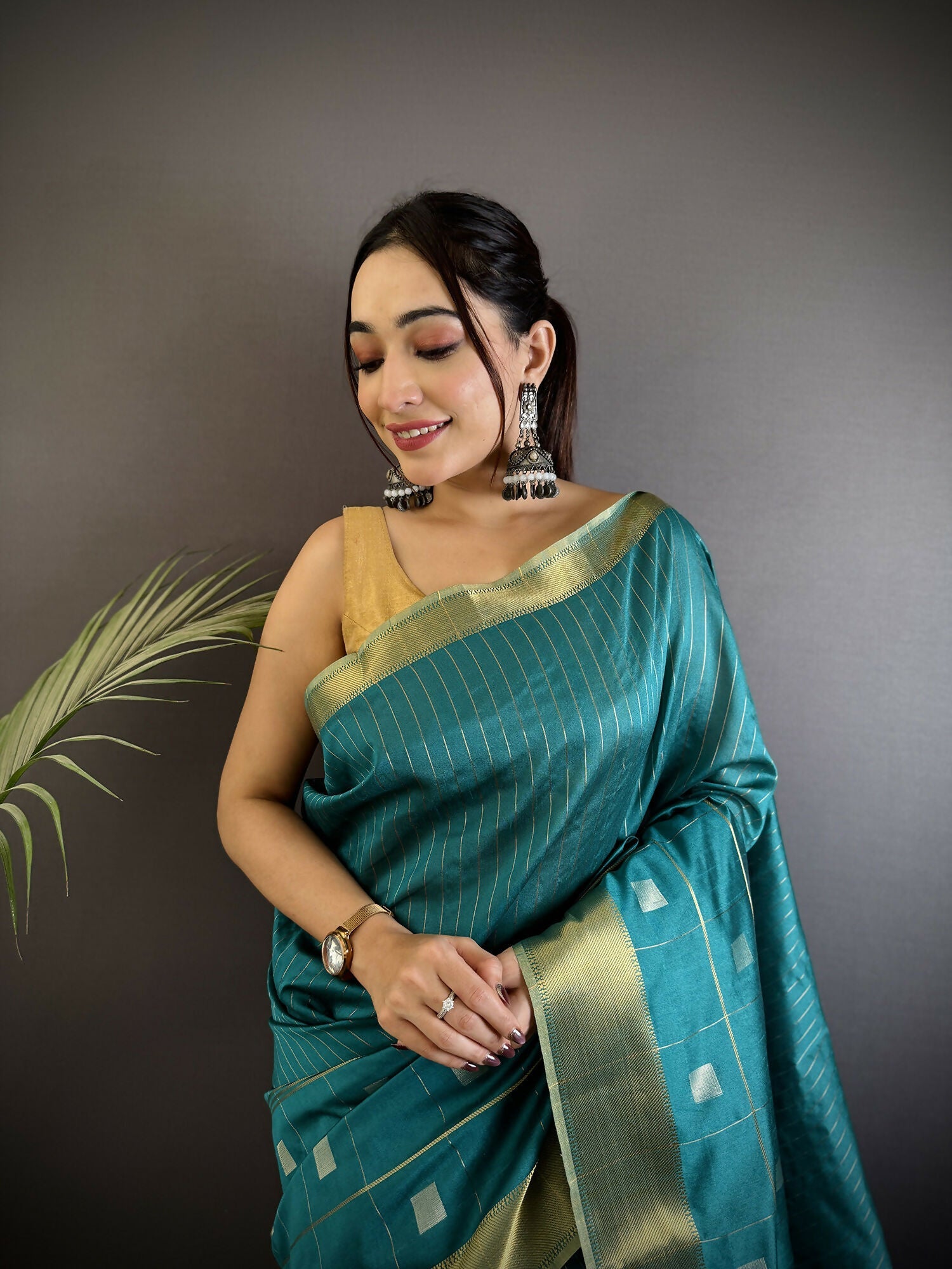 Joban Fashion Sea Green Bhagalpuri Cotton Silk Stripes/Box Saree