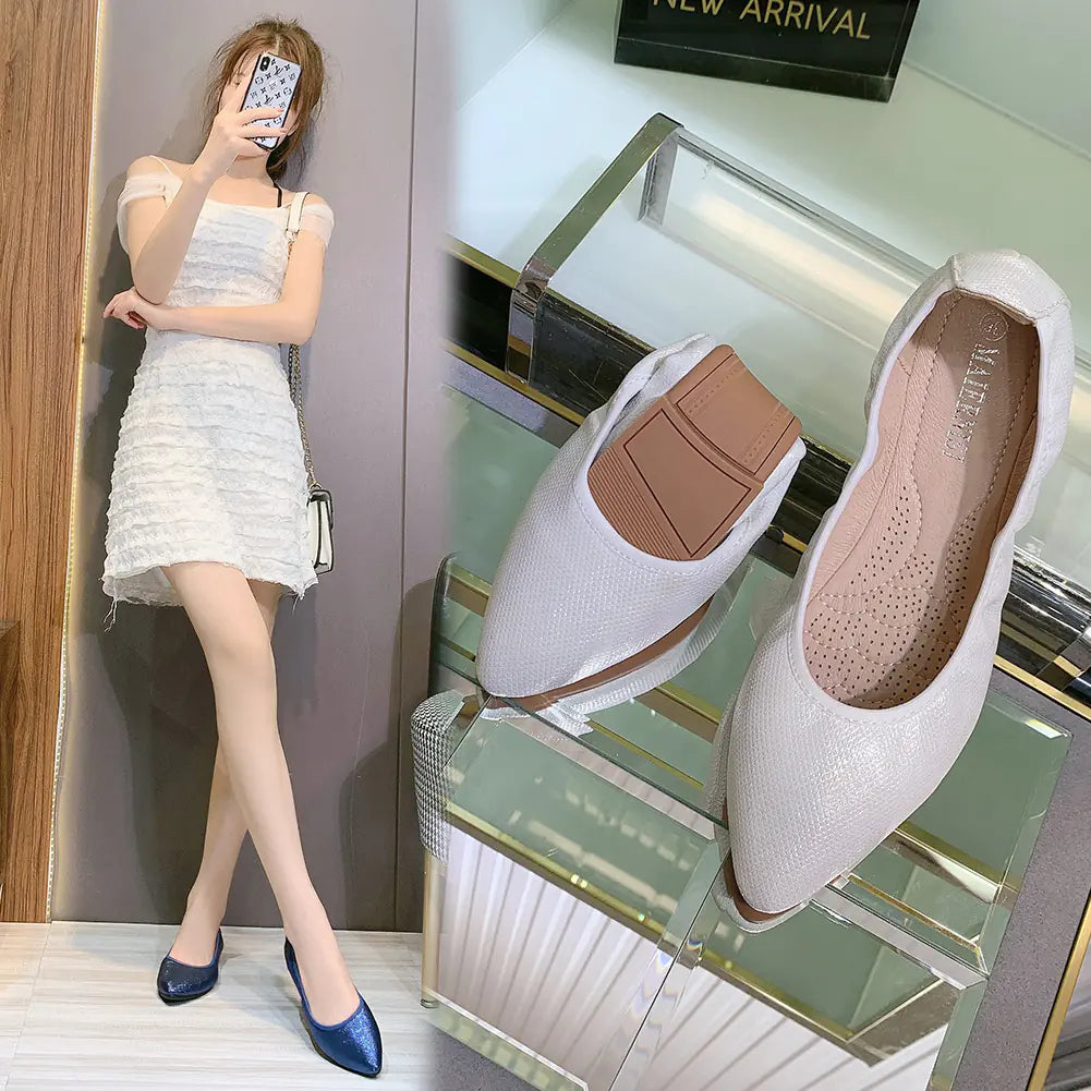 Women's Pointed Toe Flat Shoes with Textured Shimmer Finish - Image 2