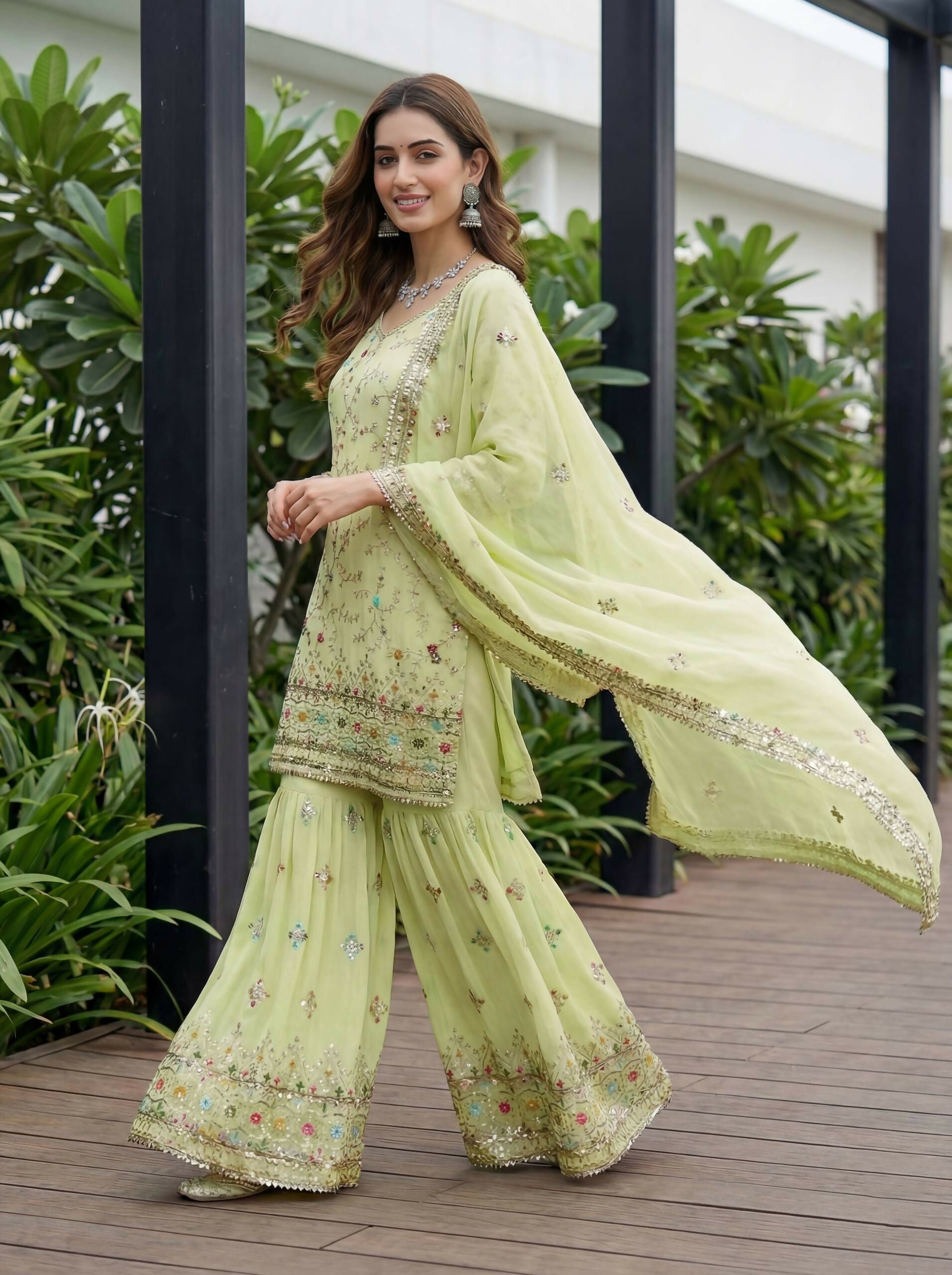 Pista Georgette Embroidered Sharara Set for Elegant Parties
