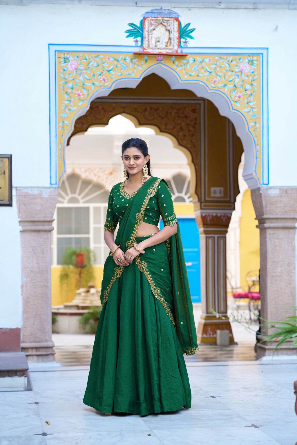 Green NC Silk Lehenga with Embroidery Work Choli