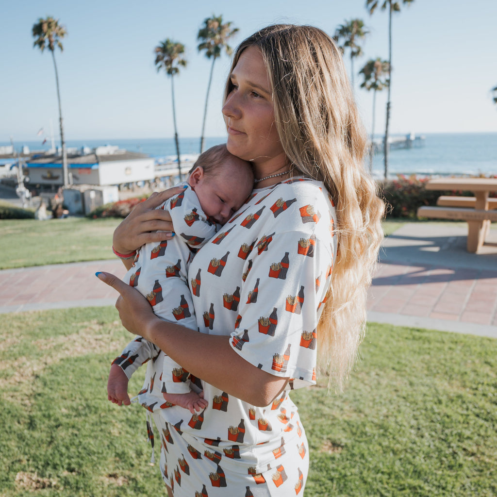 Unisex Bamboo Zip Pajamas in White and Red