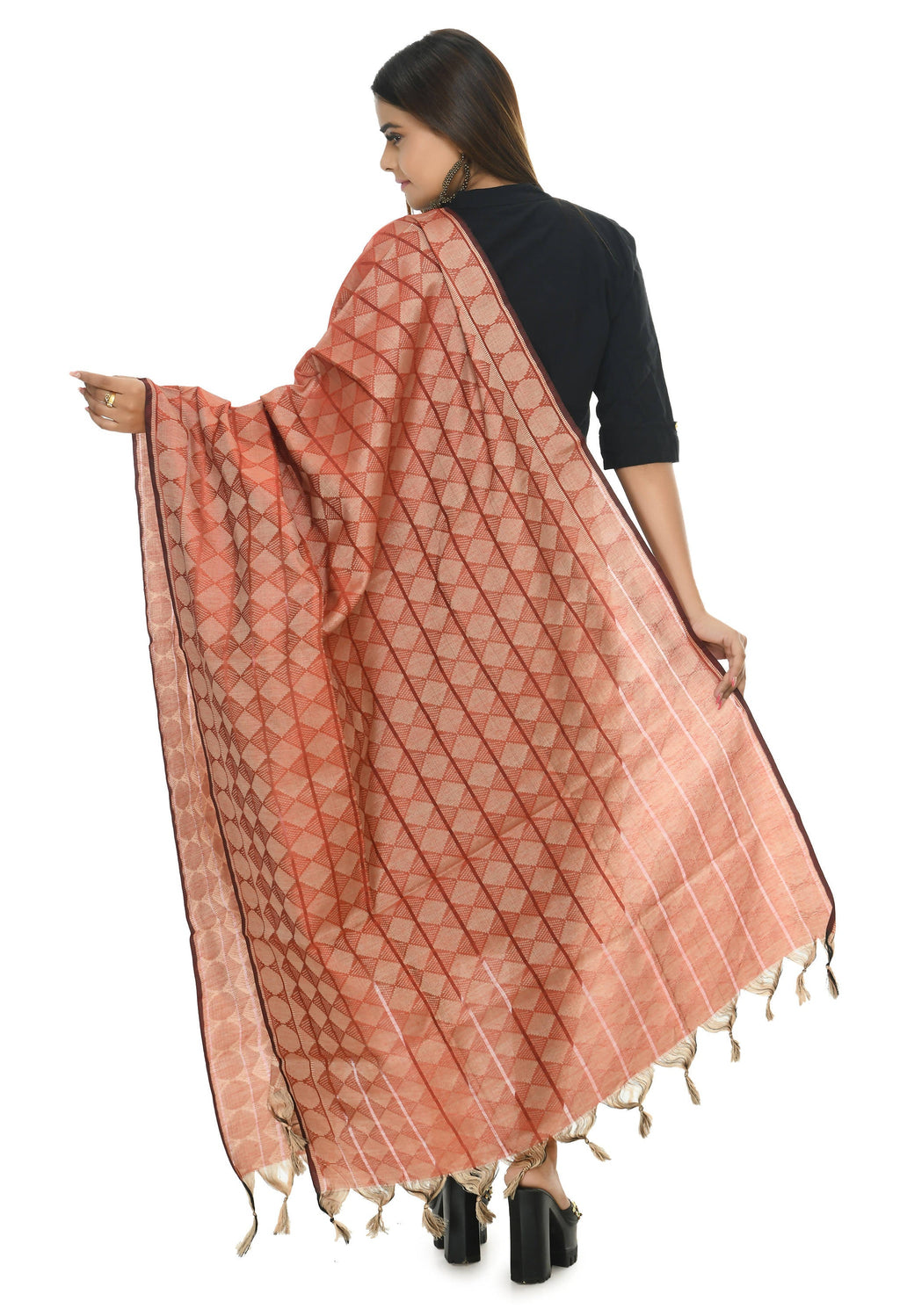 Red Handloom Cotton Dupatta - Traditional Ethnic Scarf
