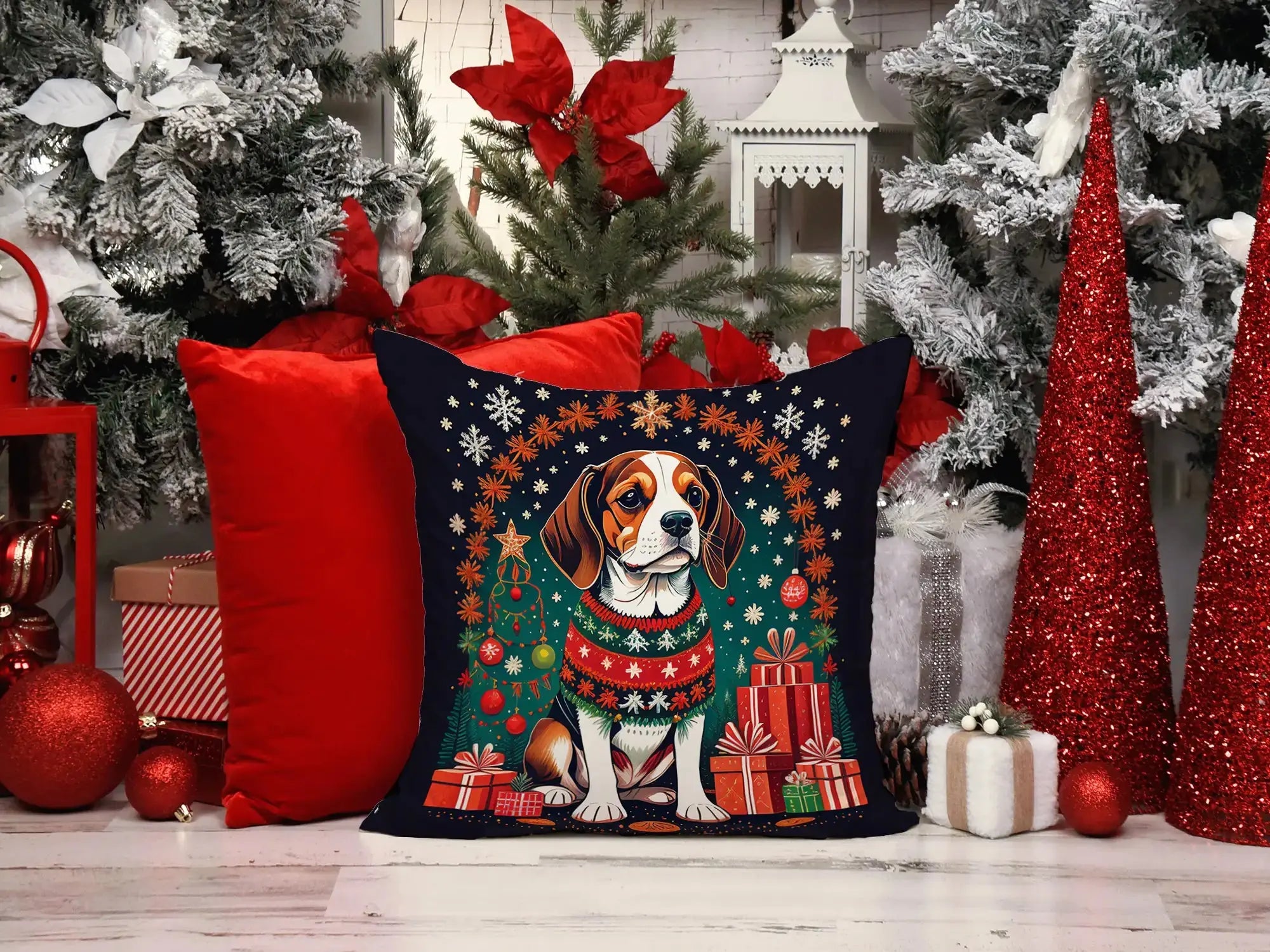 Beagle Christmas Throw Pillow