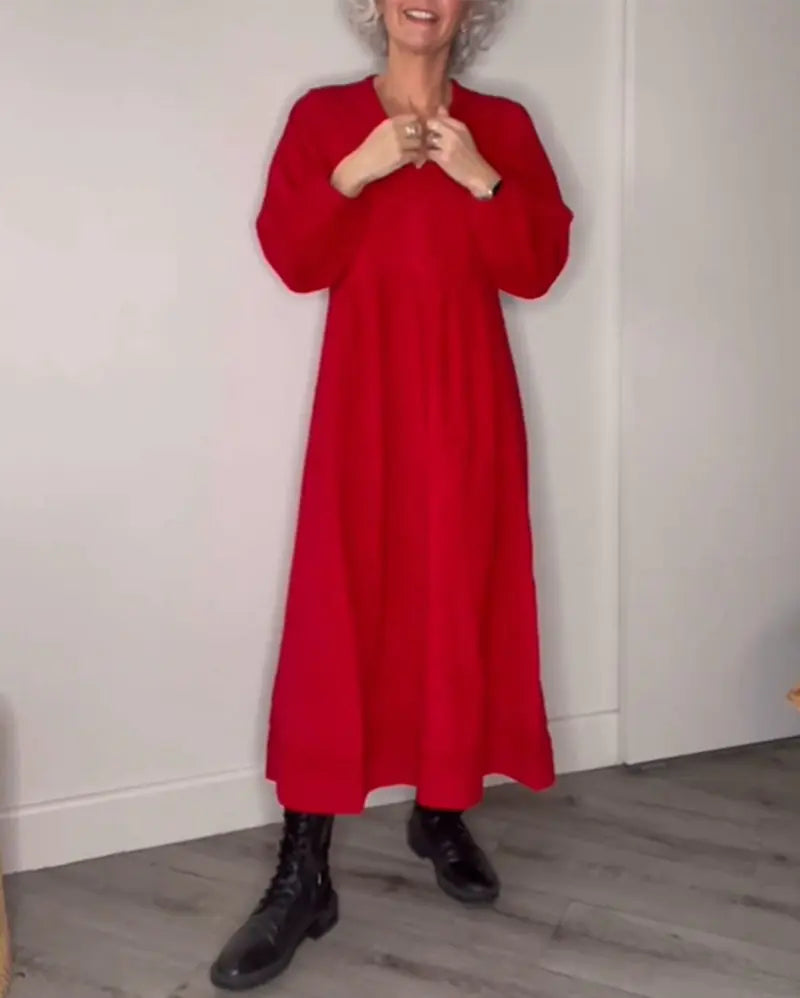 Women's V-Neck Long Sleeve Dress - Elegant Fall Style