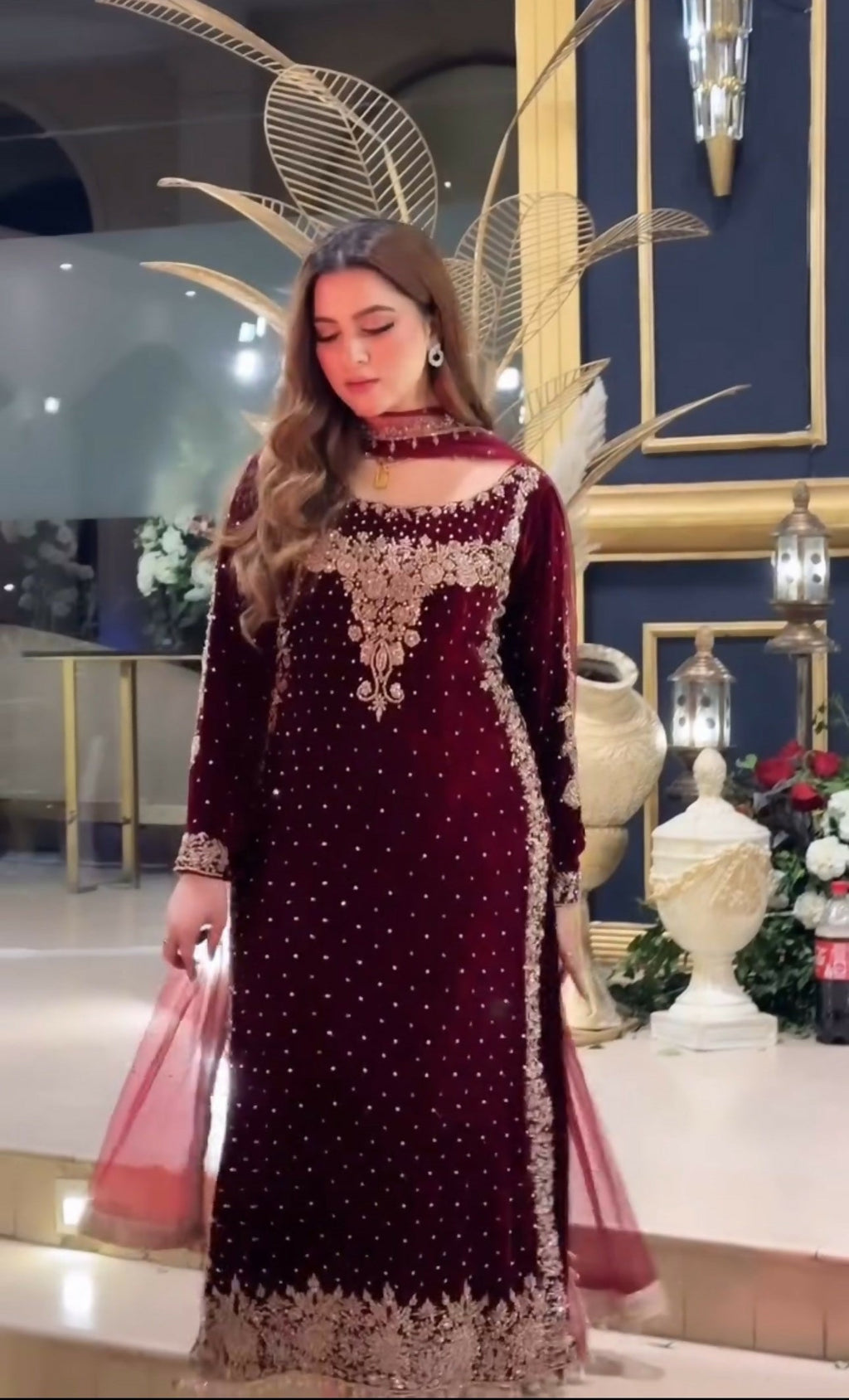 Joban Fashion Wine Velvet Sequence Embroidery Work Kurta Set