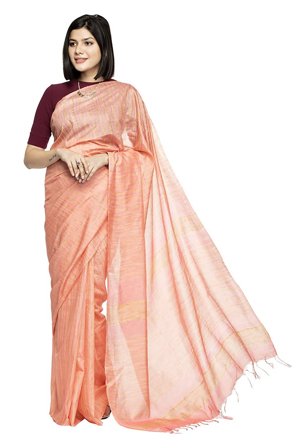 Beautiful peach Bhagalpuri saree with matching blouse piece for women