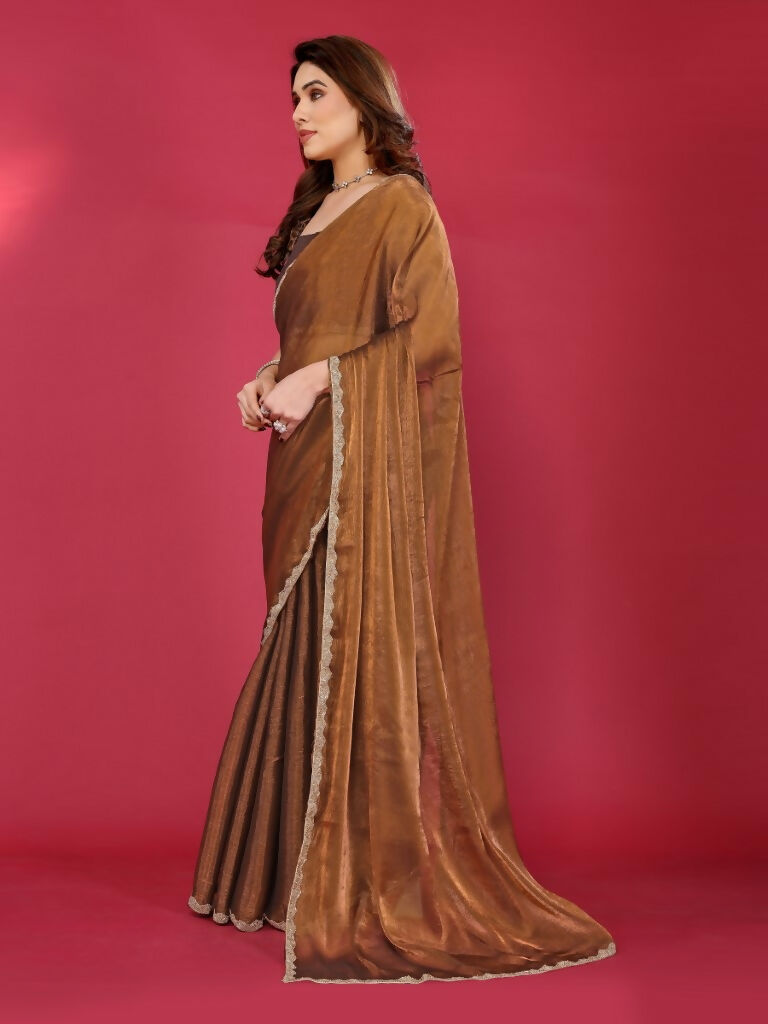 Browne Jimmy Choo Fabric Saree with Delicate Lace Work
