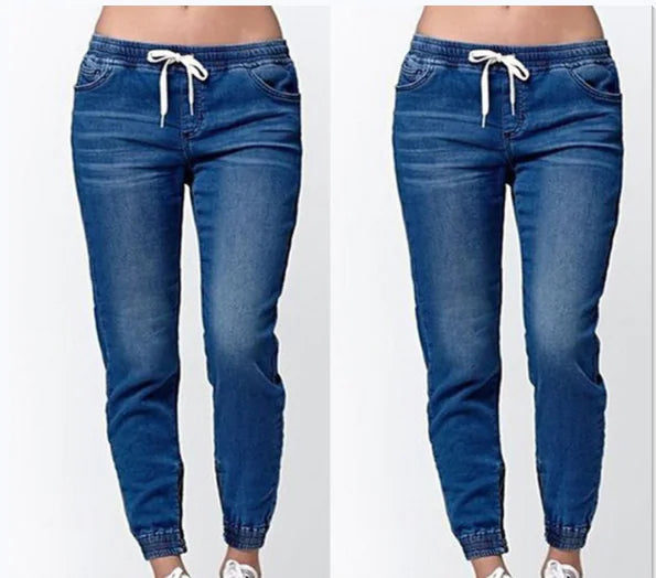 Women's Light Wash Denim Jogger Pants with Drawstring Waist - Image 15
