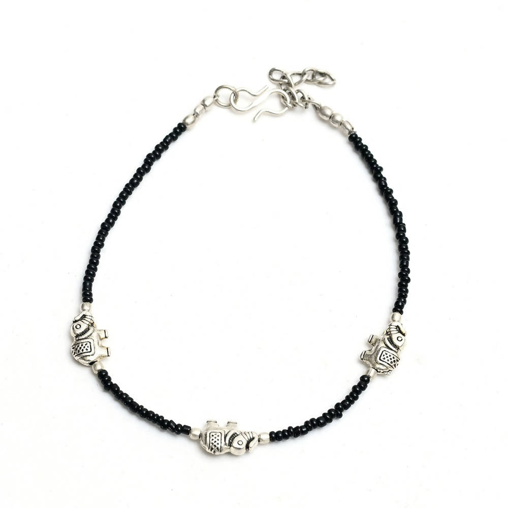 Oxidised Silver Elephant Design Traditional Anklets