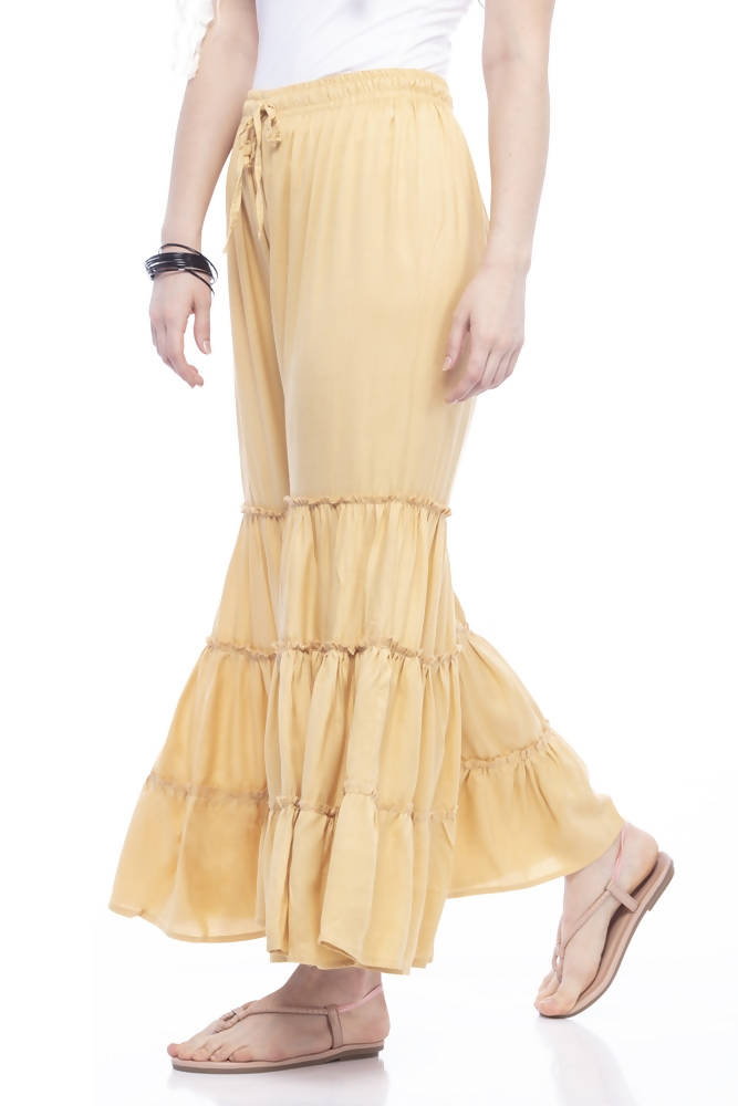 Women's Golden Rayon Cotton Palazzo Pants Wide Leg Trousers