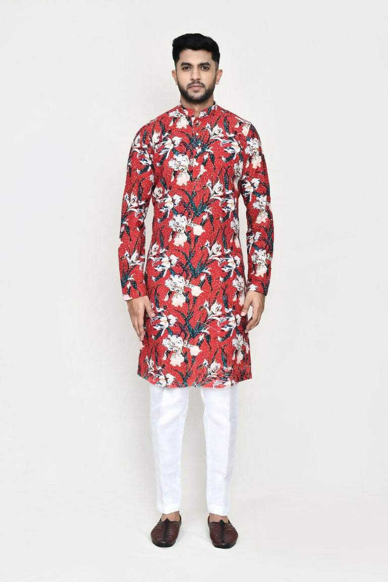 Maroon Rayon Kurta with Thread & Sequence Work and White Pant
