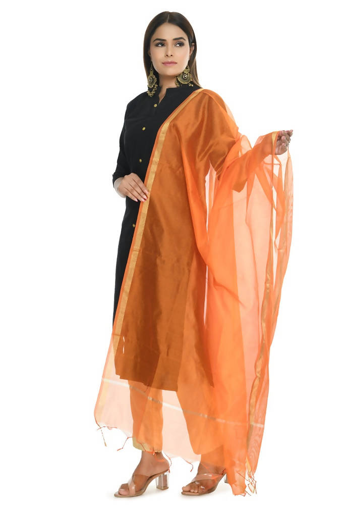 Orange Chanderi Banarasi Piping Dupatta for Ethnic Wear