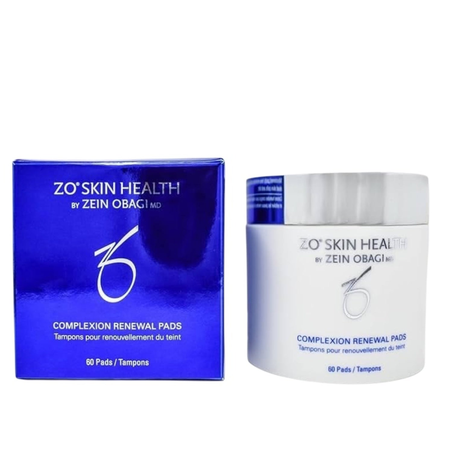 ZO Skin Health Complexion Renewal Pads in blue and white packaging, 60 count.