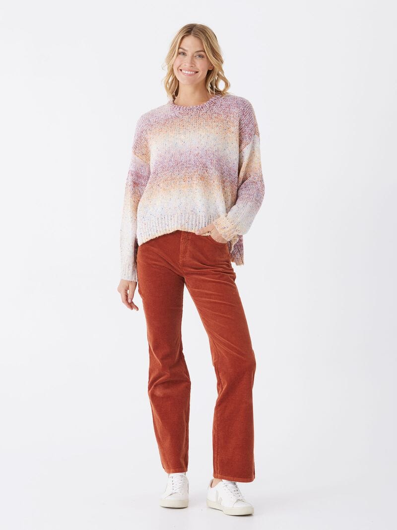 Yuma Gradient Sweater Knit Pullover in Purple, Orange and White