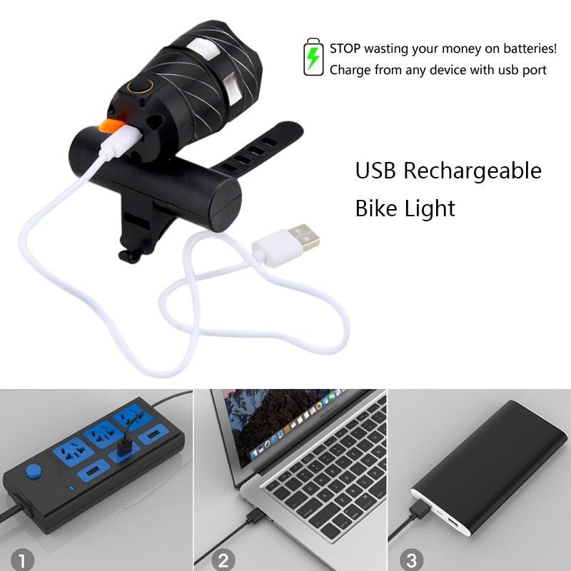 Zoomable LED Bicycle Headlight and Taillight Combo Set