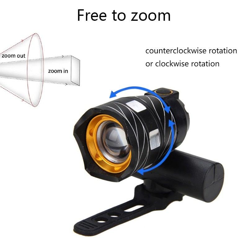Zoomable LED Bicycle Headlight and Taillight Combo Set
