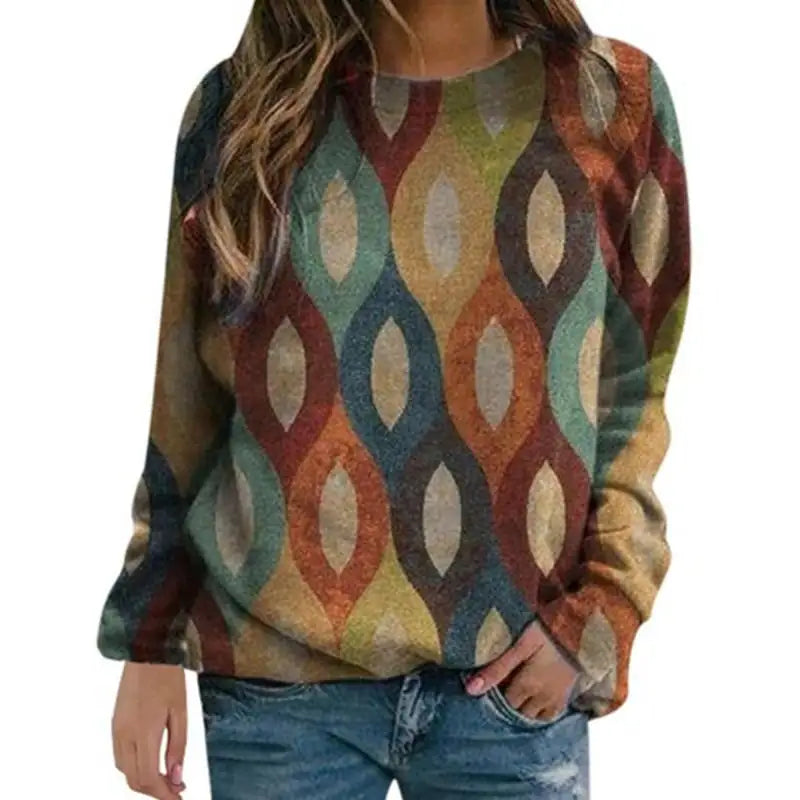 Women's Patterned Crew Neck Sweater Long Sleeve Pullover - Image 5