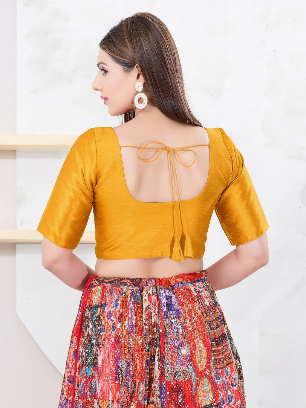 Mustard Dupion Silk Front-Open Sleeveless Blouse